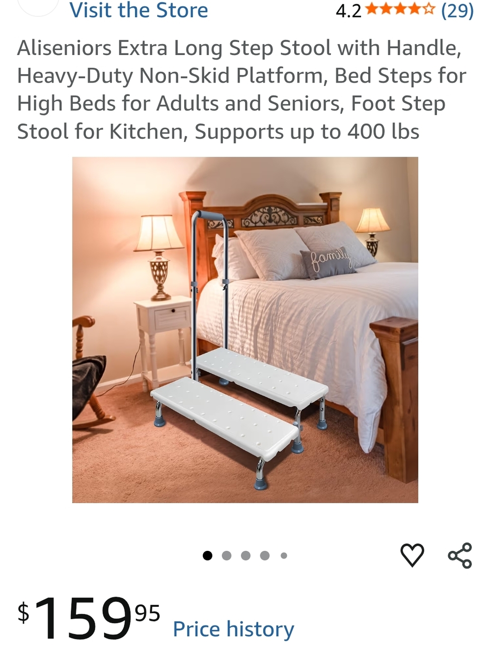 Extra Long Two-Step Bed Stool with Safety Handle - White